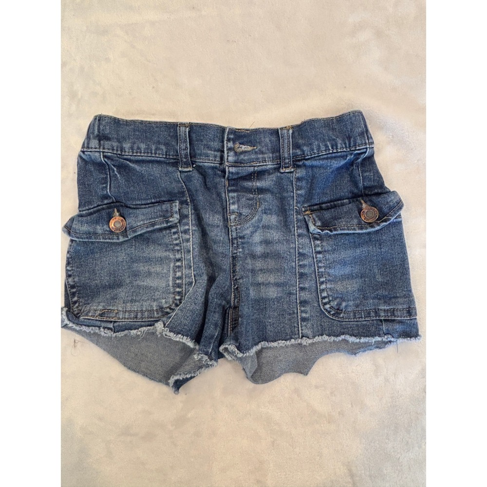 Vanilla Star Girl Blue Denim Cargo Shorts Girls Size 8 Raw Hem Stretch Pocket